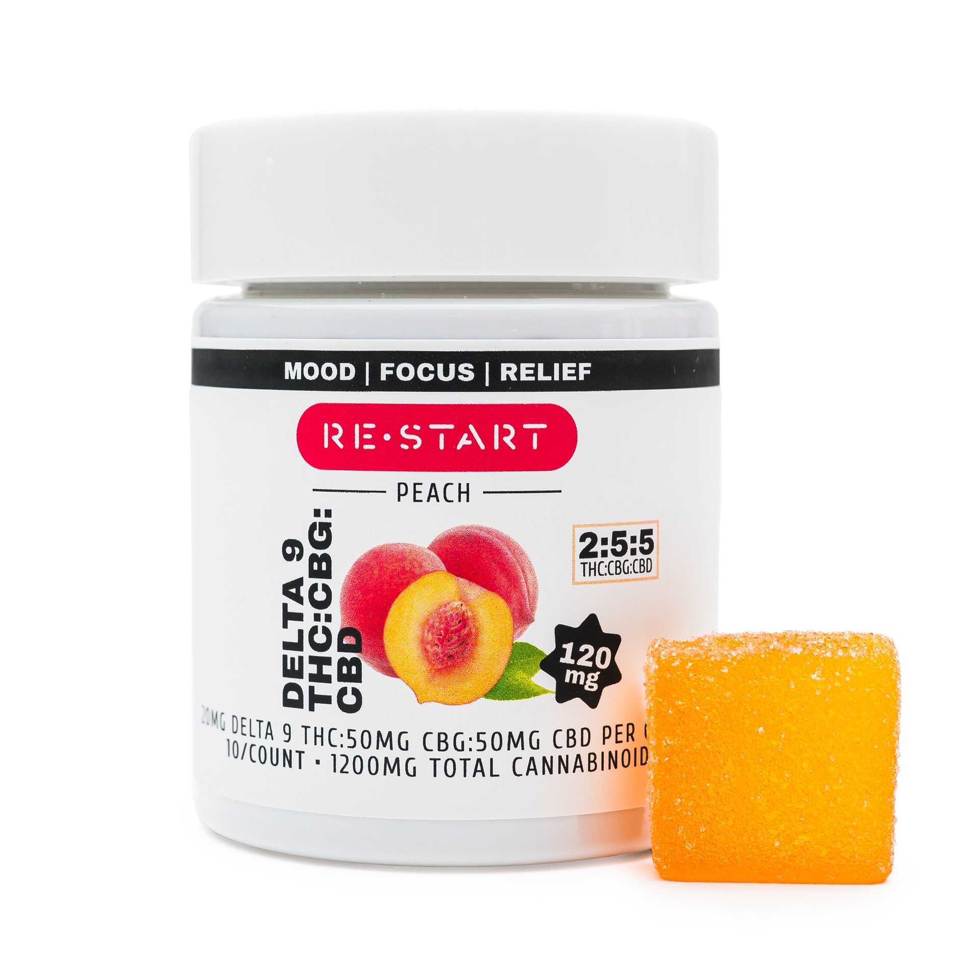 Delta 9 CBG CBD 120MG Live Resin Gummies Peach (1:3:3) / 10-ct